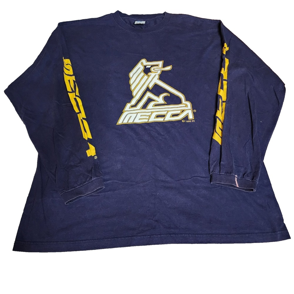 Vintage Mecca Tee XXL Blue Yellow Long Sleeve Spell Out Logo Hip Hop 90s‎ Lion